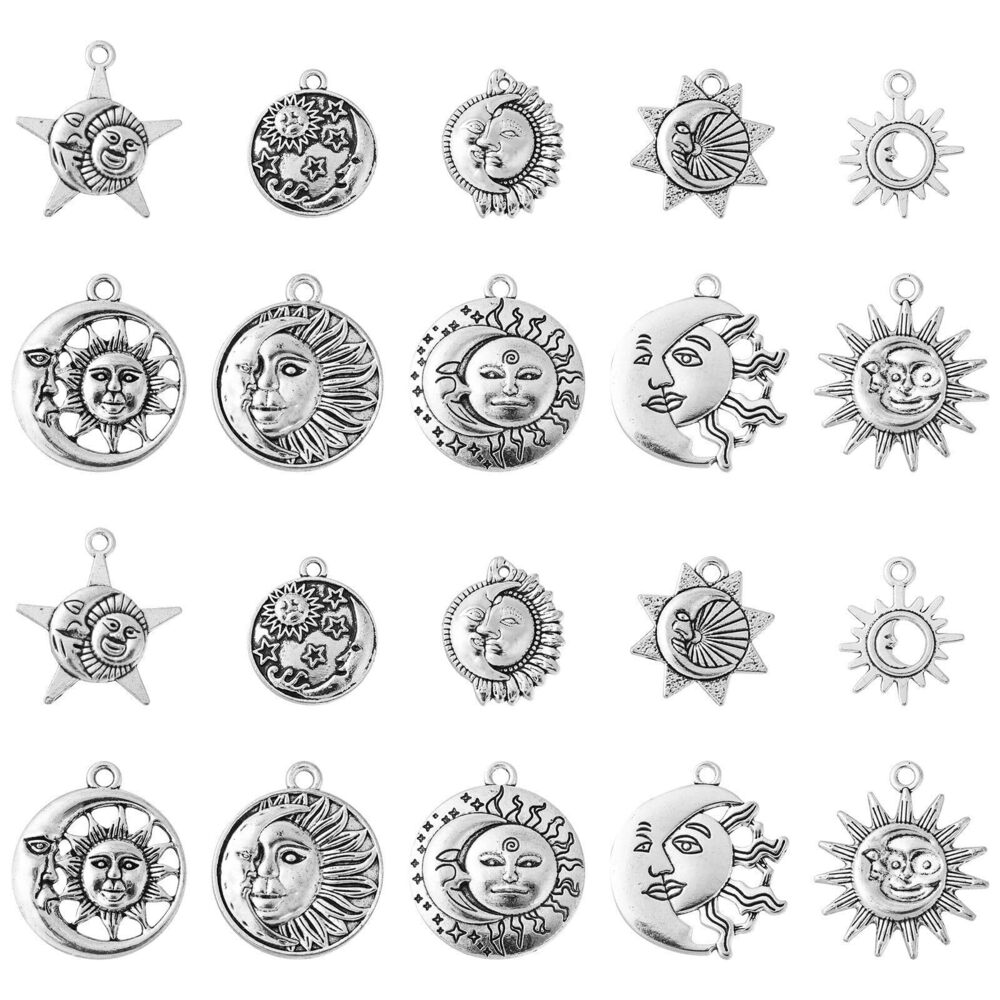 8675 100pcs Tibetan Celestial Mixed Styles Sun Moon Charms - Antique Silver